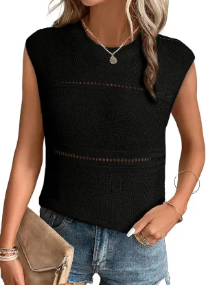 EVALESS Sexy Crochet Tank Top for Women Sweater Tank Tops 2025 Trendy Crewneck Sleeveless Summer Tops Hollow Out Knit Shirts