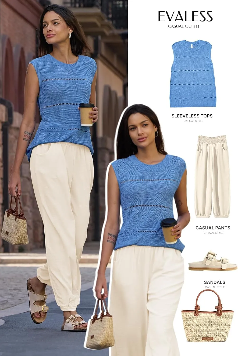 EVALESS Sexy Crochet Tank Top for Women Sweater Tank Tops 2025 Trendy Crewneck Sleeveless Summer Tops Hollow Out Knit Shirts
