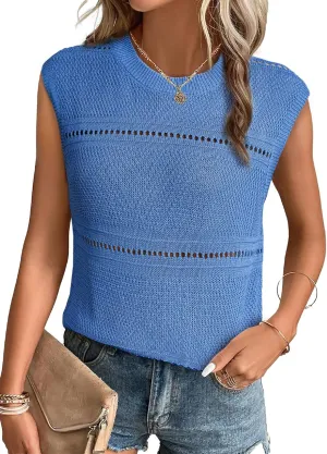 EVALESS Sexy Crochet Tank Top for Women Sweater Tank Tops 2025 Trendy Crewneck Sleeveless Summer Tops Hollow Out Knit Shirts