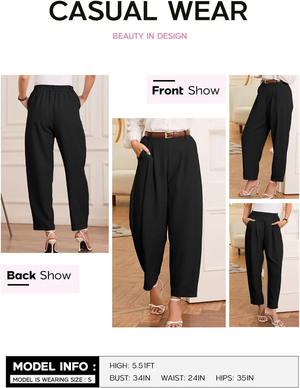 EVALESS Womens Wide Leg Barrel Pants Elastic High Waisted Trousers Business Work Casual Palazzo Pants with Pockets