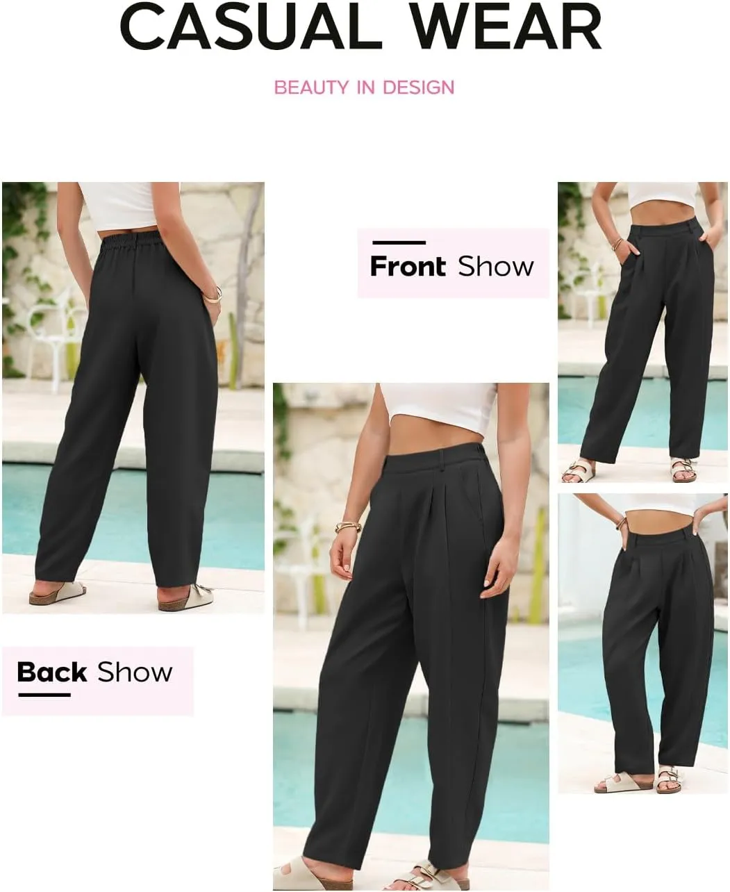 EVALESS Womens Wide Leg Barrel Pants Elastic High Waisted Trousers Business Work Casual Palazzo Pants with Pockets