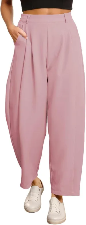 EVALESS Womens Wide Leg Barrel Pants Elastic High Waisted Trousers Business Work Casual Palazzo Pants with Pockets