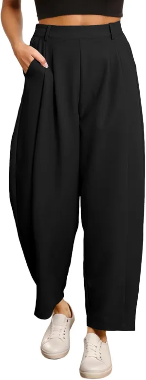 EVALESS Womens Wide Leg Barrel Pants Elastic High Waisted Trousers Business Work Casual Palazzo Pants with Pockets