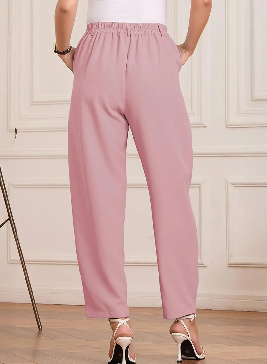EVALESS Womens Wide Leg Barrel Pants Elastic High Waisted Trousers Business Work Casual Palazzo Pants with Pockets