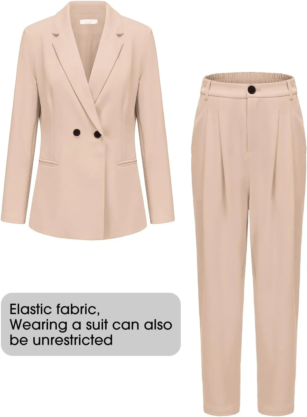 EXLURA Women's Business Blazer and High Elastic Waist Pant Suit Set Loose Fit Casual Fall Winter 2 Piece Suits for Work