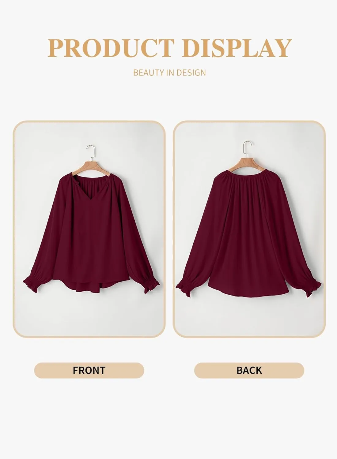 Eytino Womens Plus Size Tops Sexy V Neck Smocked Long Sleeve Casual Chiffon Blouse Flowy Work Shirts(1X-5X)