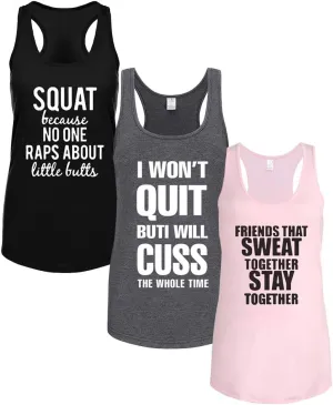 FANNOO Tank Tops for Women-Womens Funny Saying Fitness Workout Racerback Tank Tops Sleeveless Shirts