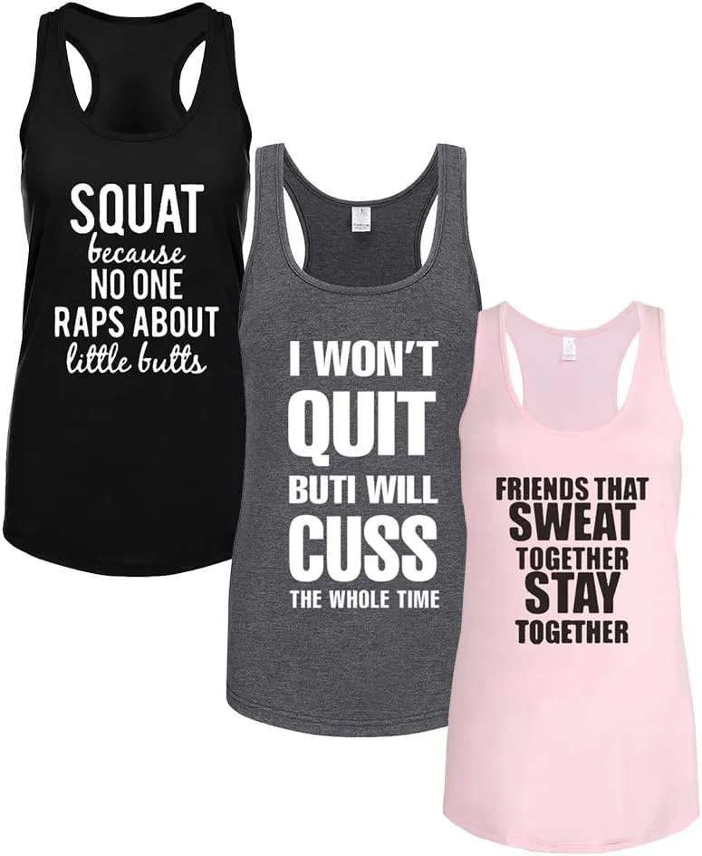 FANNOO Tank Tops for Women-Womens Funny Saying Fitness Workout Racerback Tank Tops Sleeveless Shirts