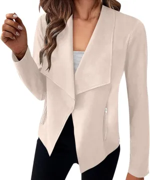 Faux Suede Leather Jackets for Women Motorcycle Moto Biker Short Open Front Tassel Coat