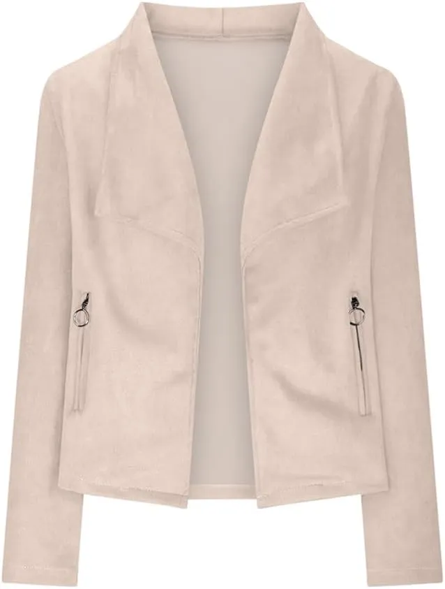 Faux Suede Leather Jackets for Women Motorcycle Moto Biker Short Open Front Tassel Coat