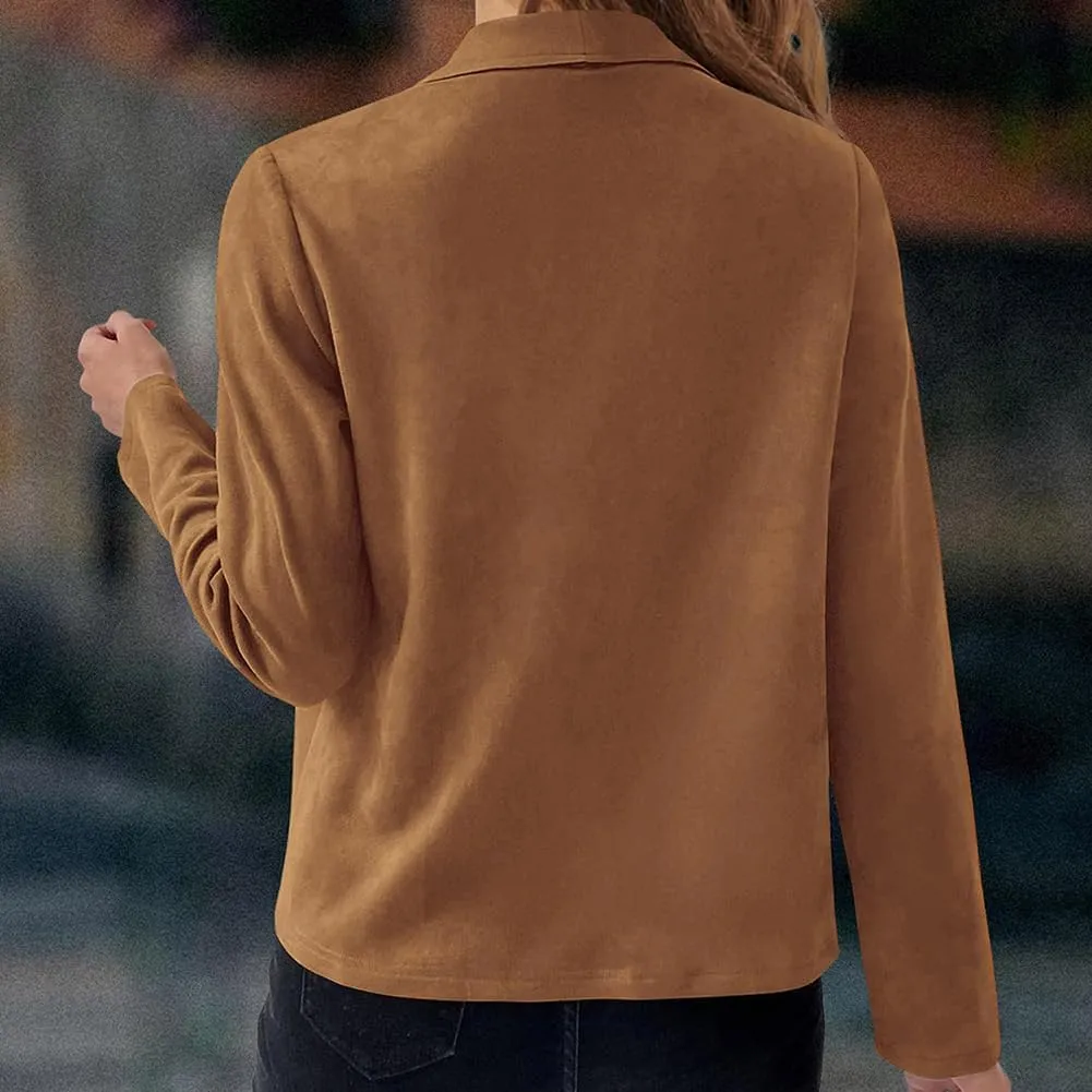 Faux Suede Leather Jackets for Women Motorcycle Moto Biker Short Open Front Tassel Coat