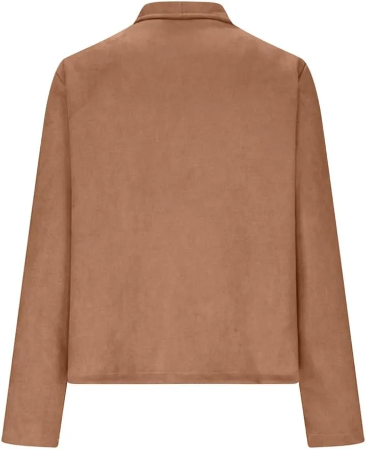 Faux Suede Leather Jackets for Women Motorcycle Moto Biker Short Open Front Tassel Coat