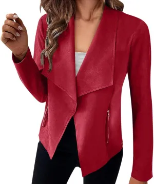 Faux Suede Leather Jackets for Women Motorcycle Moto Biker Short Open Front Tassel Coat