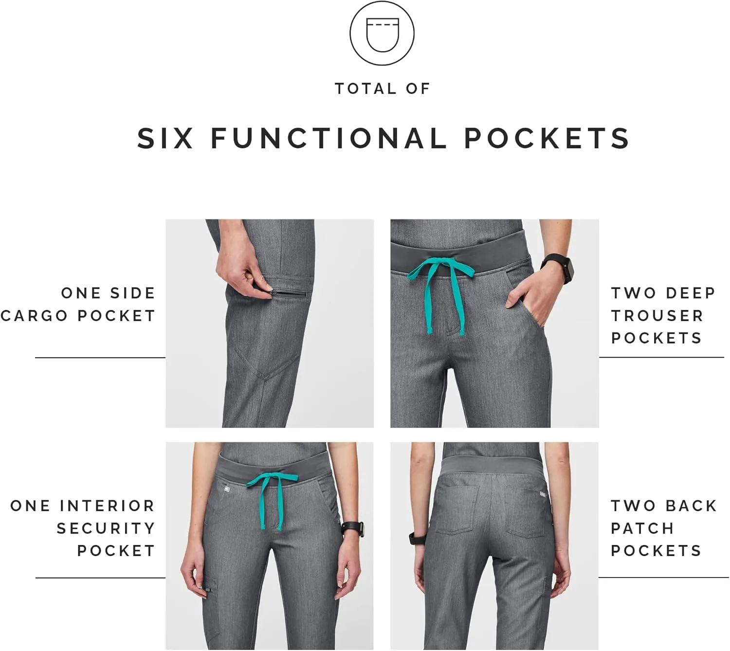 FIGS Zamora Jogger Style Scrub Pants for Women  Slim Fit, 6 Pockets, Yoga Waistband, Ribbed Ankle Cuffs, Anti-Wrinkle