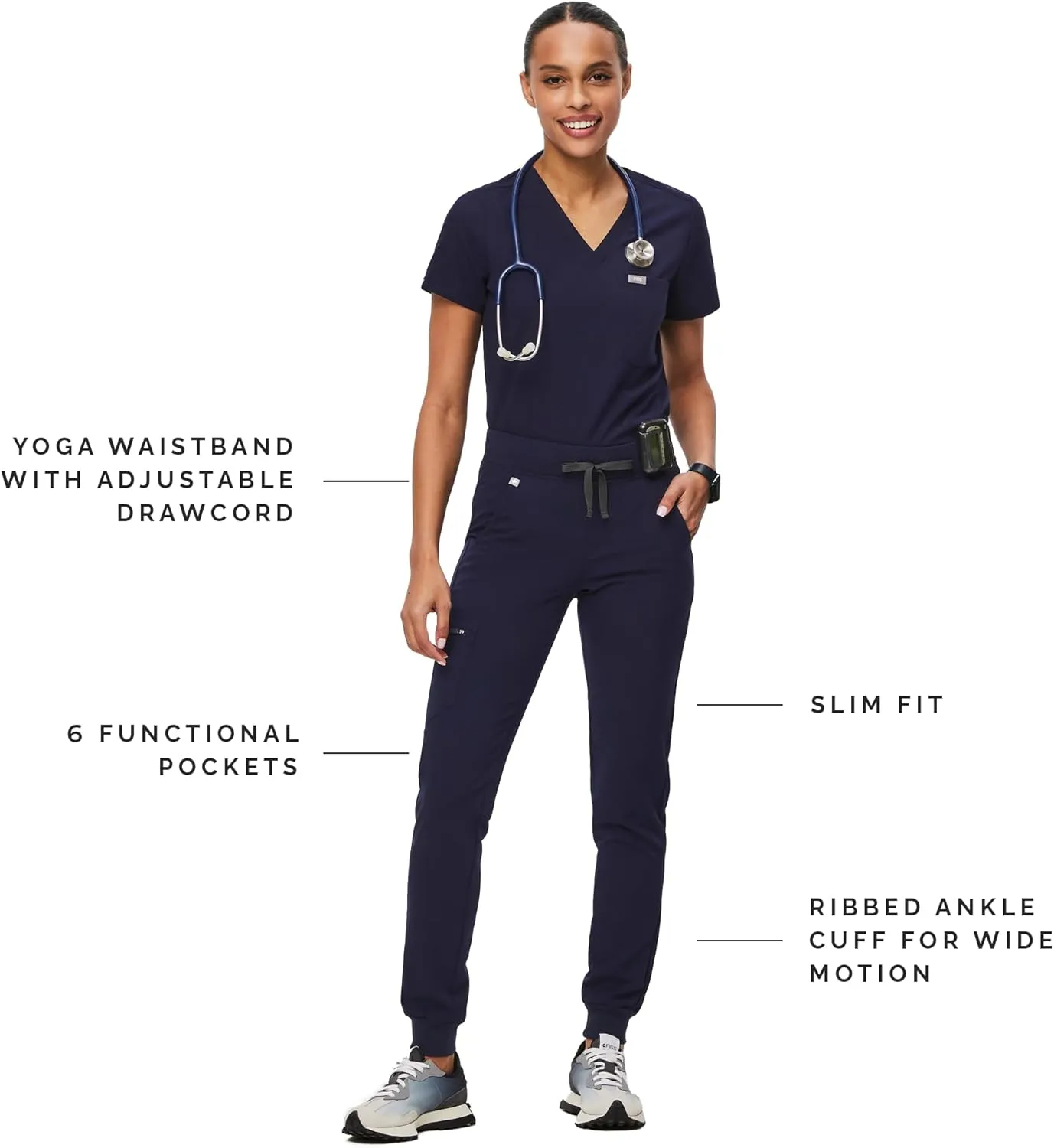 FIGS Zamora Jogger Style Scrub Pants for Women  Slim Fit, 6 Pockets, Yoga Waistband, Ribbed Ankle Cuffs, Anti-Wrinkle