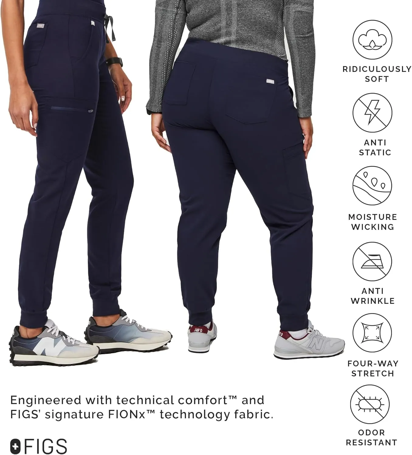 FIGS Zamora Jogger Style Scrub Pants for Women  Slim Fit, 6 Pockets, Yoga Waistband, Ribbed Ankle Cuffs, Anti-Wrinkle
