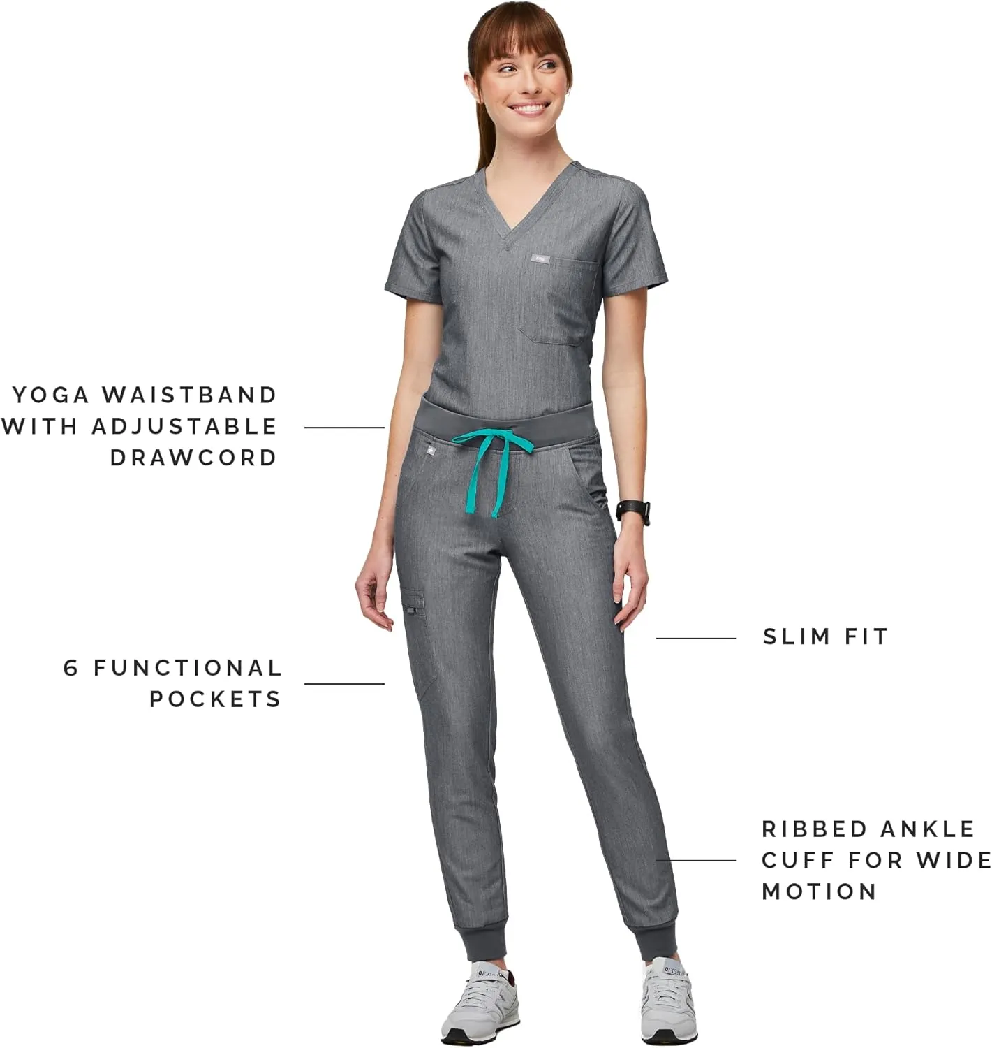 FIGS Zamora Jogger Style Scrub Pants for Women  Slim Fit, 6 Pockets, Yoga Waistband, Ribbed Ankle Cuffs, Anti-Wrinkle