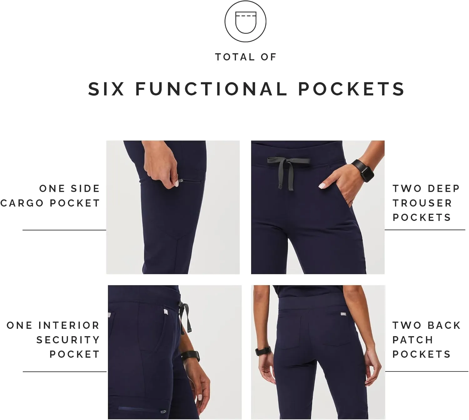 FIGS Zamora Jogger Style Scrub Pants for Women  Slim Fit, 6 Pockets, Yoga Waistband, Ribbed Ankle Cuffs, Anti-Wrinkle