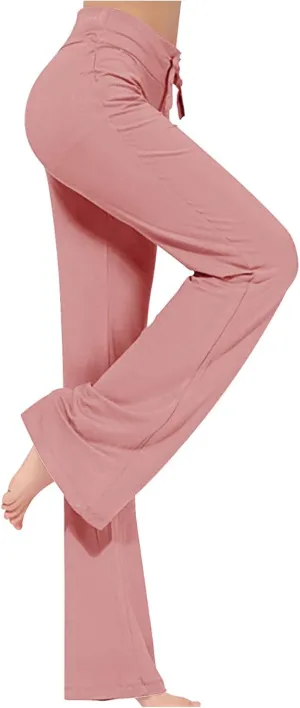 Flare Yoga Pants for Women Casual High Waist Drawstring Workout Bootcut Leggings Tummy Control Trousers for Running