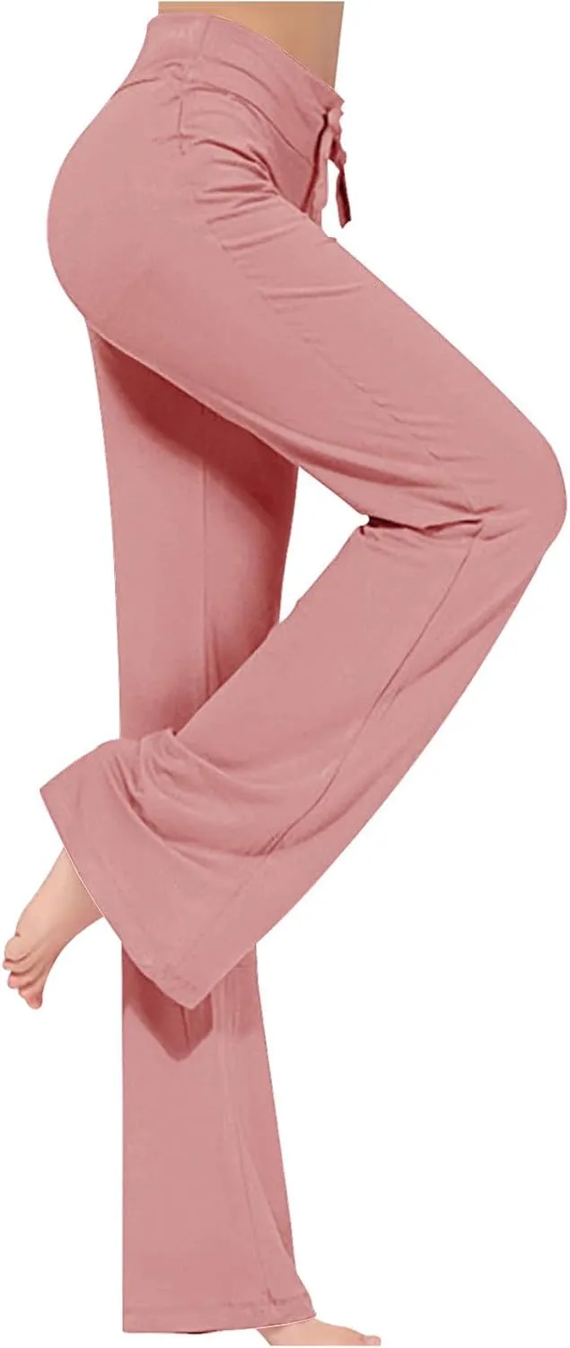Flare Yoga Pants for Women Casual High Waist Drawstring Workout Bootcut Leggings Tummy Control Trousers for Running