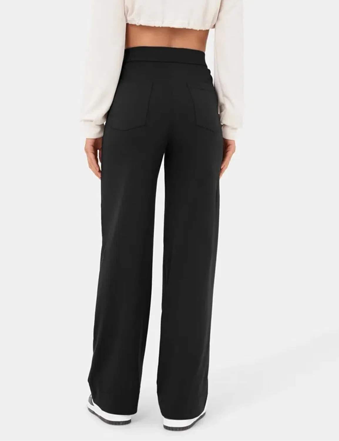 Flygo Womens High Waisted Multiple Pockets Straight Leg Flexipants Stretchy Work Trousers Button Down Casual Pants
