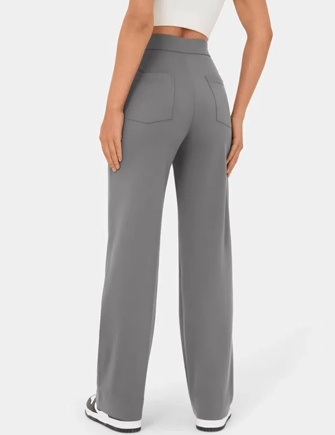 Flygo Womens High Waisted Multiple Pockets Straight Leg Flexipants Stretchy Work Trousers Button Down Casual Pants