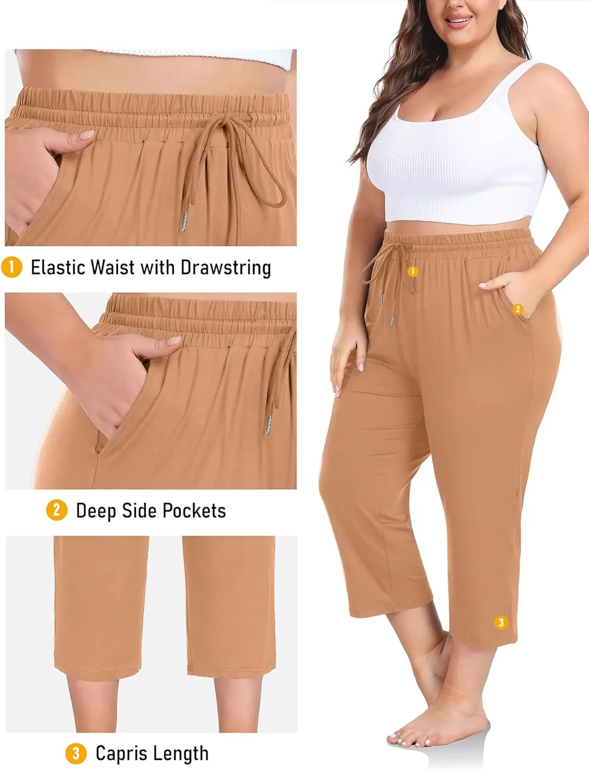 FOREYOND Plus Size Capri Pants for Women Loose Fit Yoga Pants Wide Leg Drawstring Sweat Pants Active Casual with Pockets