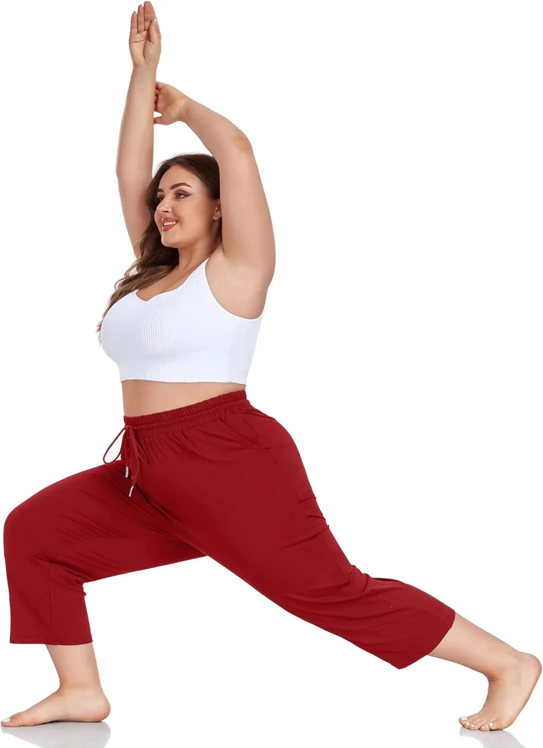 FOREYOND Plus Size Capri Pants for Women Loose Fit Yoga Pants Wide Leg Drawstring Sweat Pants Active Casual with Pockets