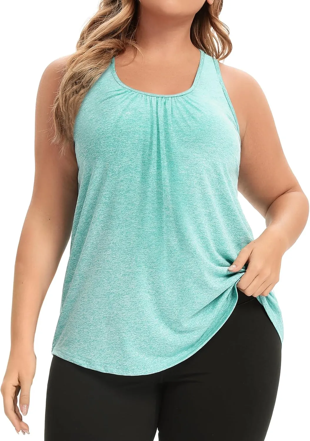 FOREYOND Women's Plus Size Workout Tank Tops Racerback Athletic Flowy Tops Yoga Running Sleevelss Summer Shirts Loose