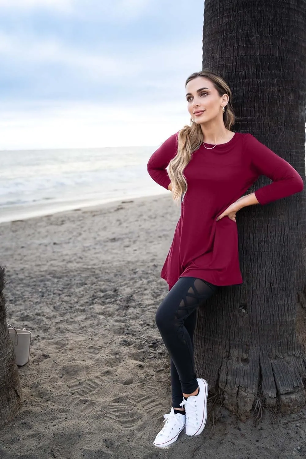 Free to Live 3 Pack 3/4 Sleeve Tunic Tops for Women Casual Long Shirts Loose Fit Dressy to Wear with Leggings Travel Clothes