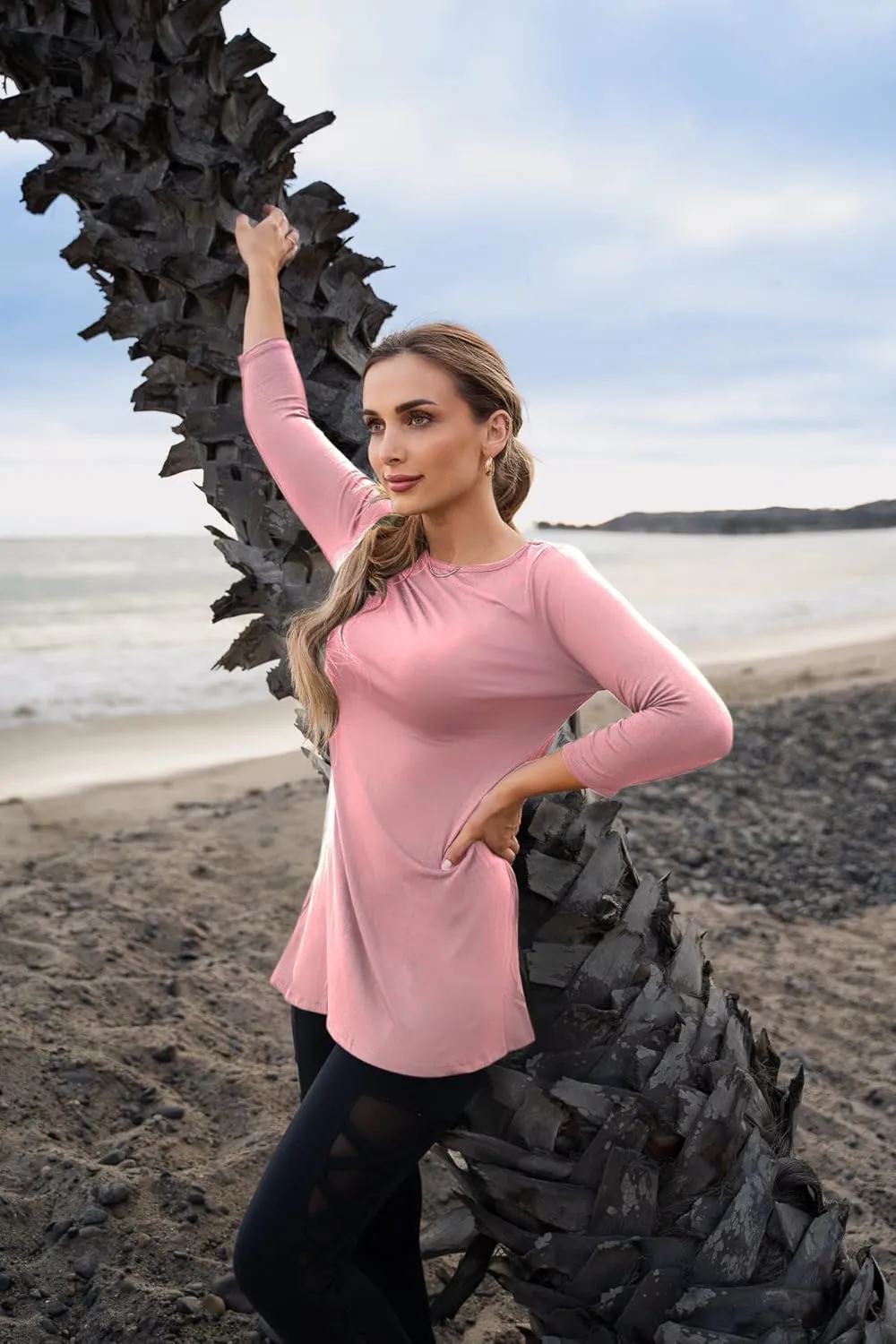 Free to Live 3 Pack 3/4 Sleeve Tunic Tops for Women Casual Long Shirts Loose Fit Dressy to Wear with Leggings Travel Clothes