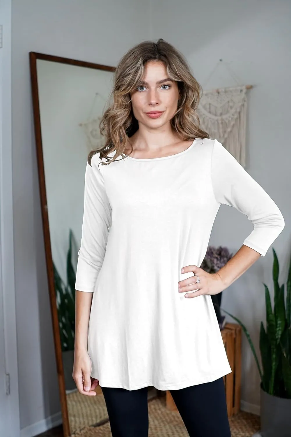 Free to Live 3 Pack 3/4 Sleeve Tunic Tops for Women Casual Long Shirts Loose Fit Dressy to Wear with Leggings Travel Clothes