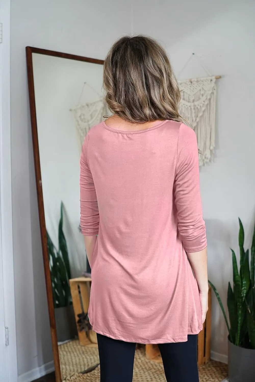 Free to Live 3 Pack 3/4 Sleeve Tunic Tops for Women Casual Long Shirts Loose Fit Dressy to Wear with Leggings Travel Clothes