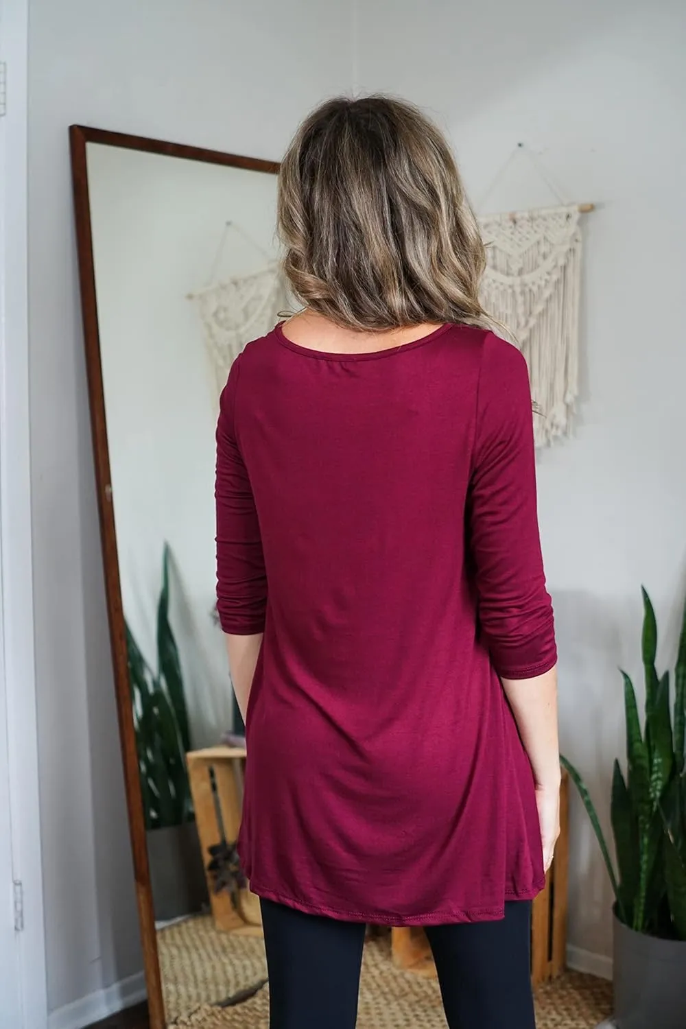 Free to Live 3 Pack 3/4 Sleeve Tunic Tops for Women Casual Long Shirts Loose Fit Dressy to Wear with Leggings Travel Clothes