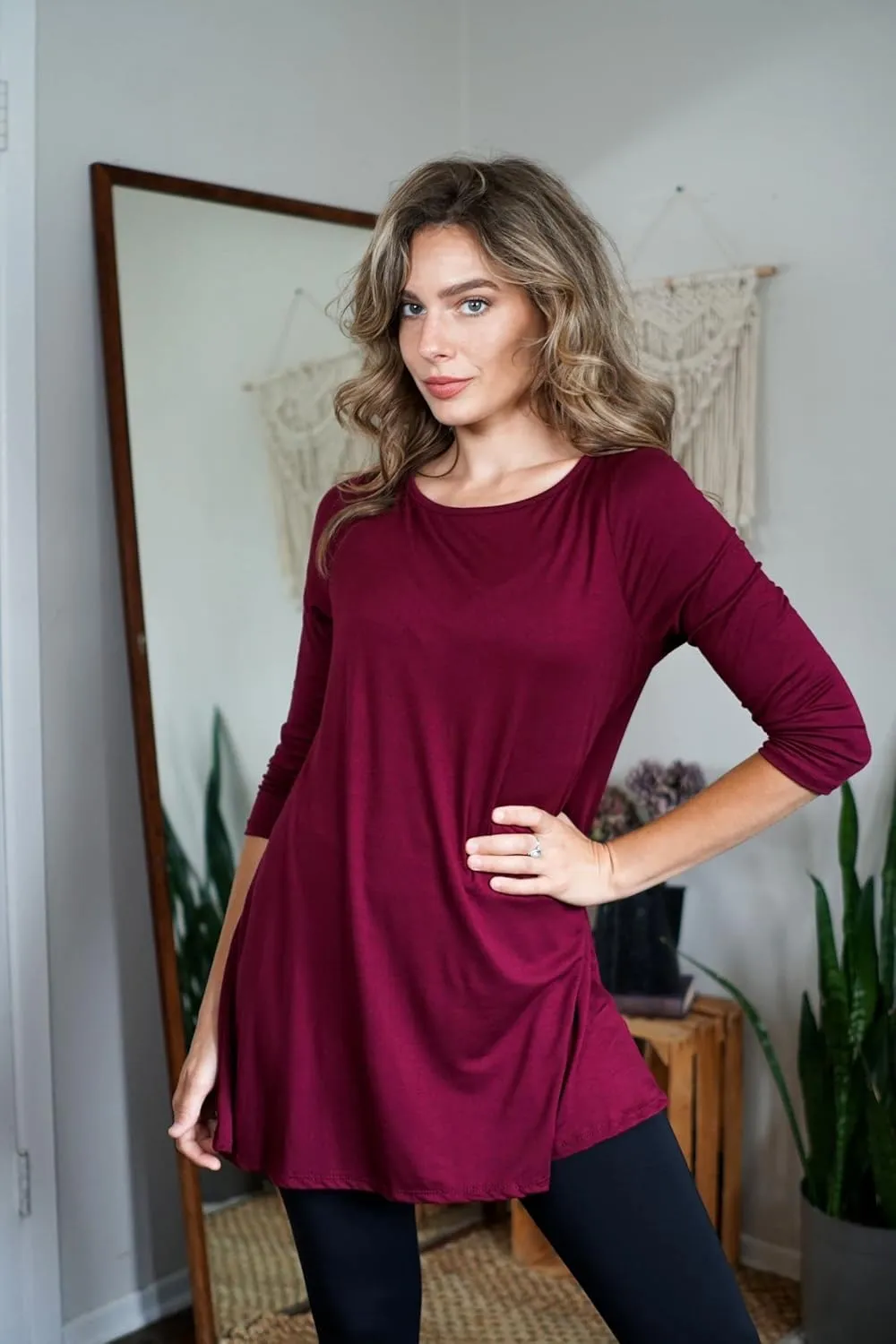 Free to Live 3 Pack 3/4 Sleeve Tunic Tops for Women Casual Long Shirts Loose Fit Dressy to Wear with Leggings Travel Clothes