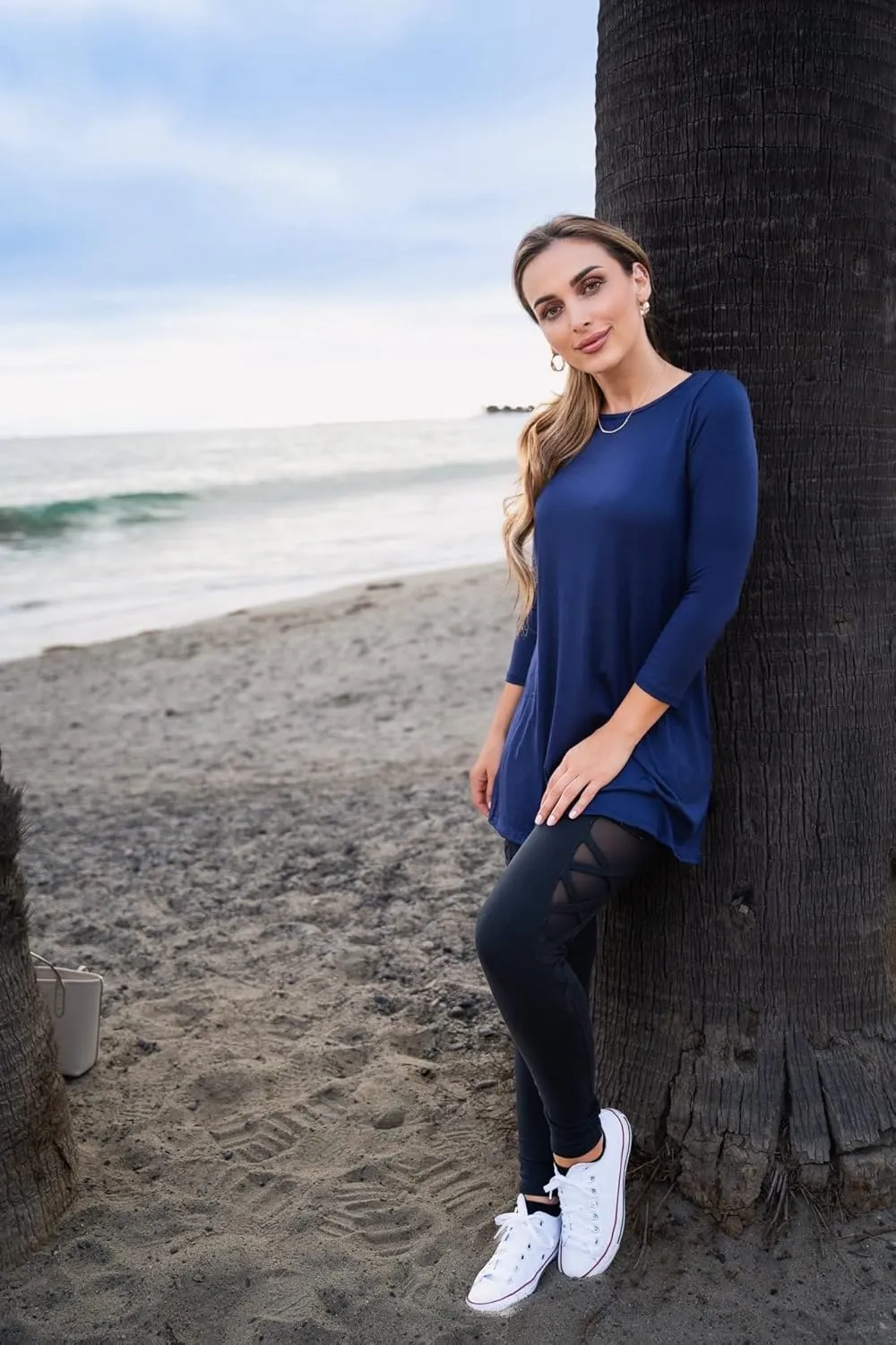 Free to Live 3 Pack 3/4 Sleeve Tunic Tops for Women Casual Long Shirts Loose Fit Dressy to Wear with Leggings Travel Clothes