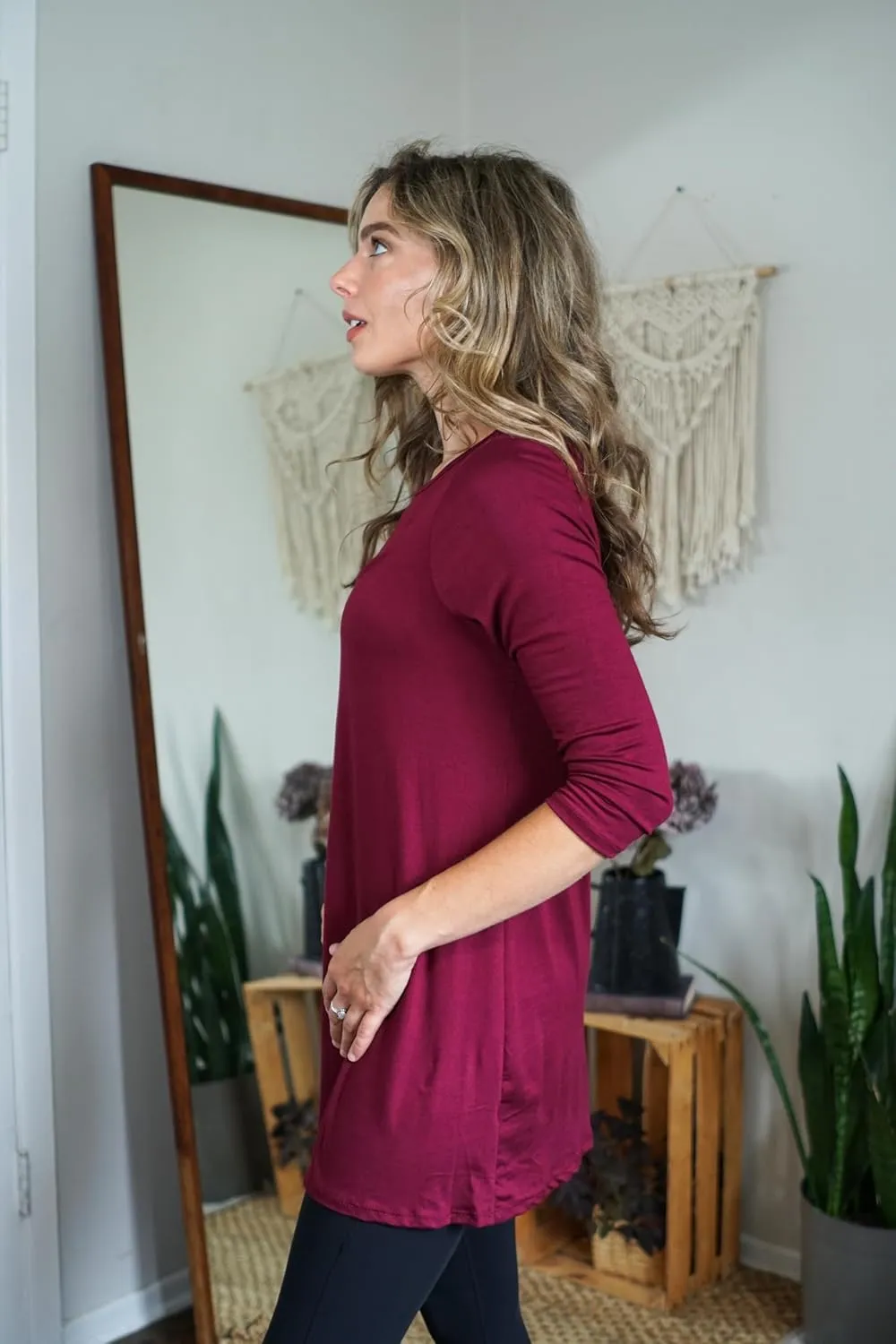 Free to Live 3 Pack 3/4 Sleeve Tunic Tops for Women Casual Long Shirts Loose Fit Dressy to Wear with Leggings Travel Clothes