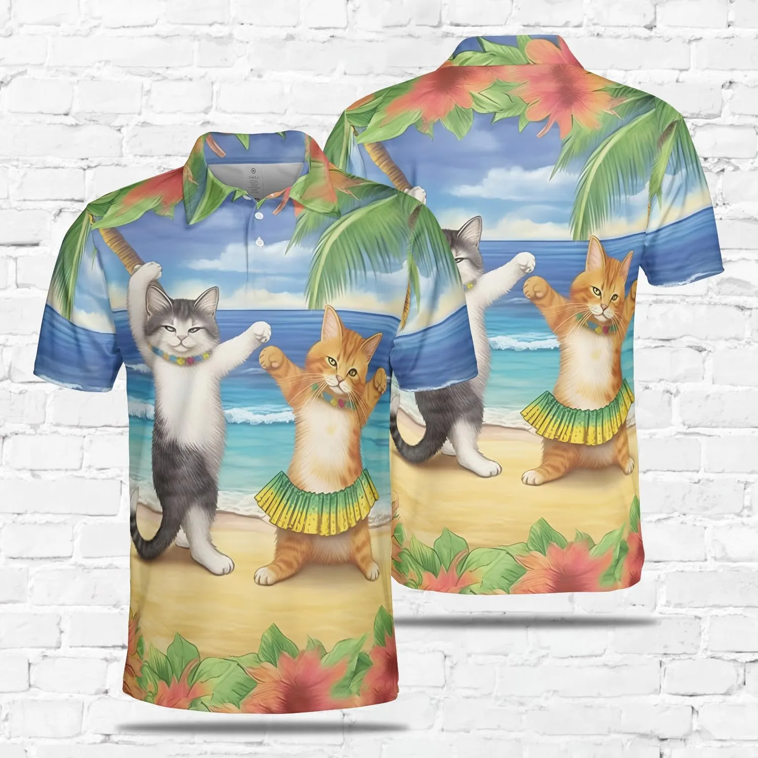 Funny Cat Polo Shirts for Men - Galaxy Cat Mens Quick Dry Short Sleeve Polo Shirts Series 16