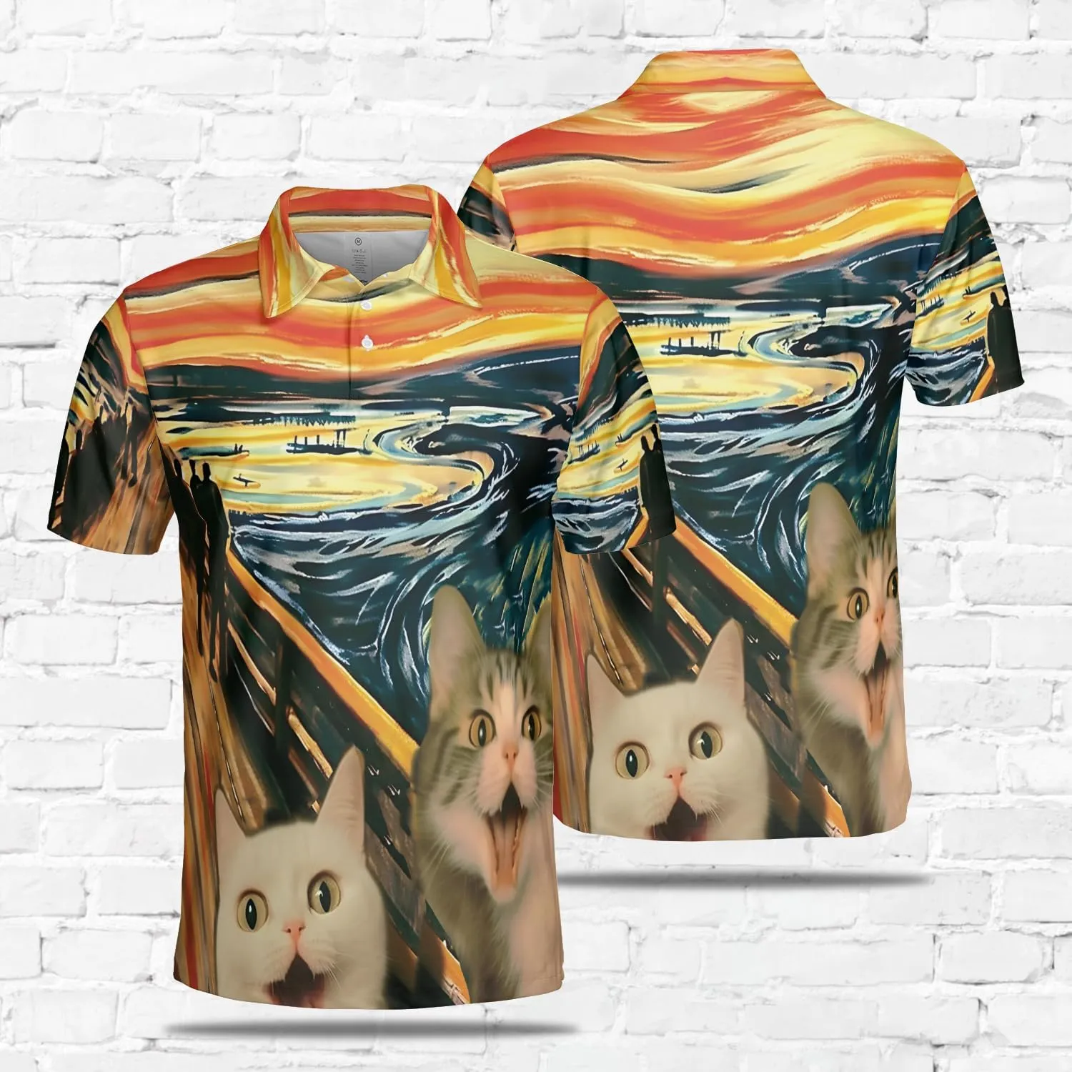 Funny Cat Polo Shirts for Men - Galaxy Cat Mens Quick Dry Short Sleeve Polo Shirts Series 16