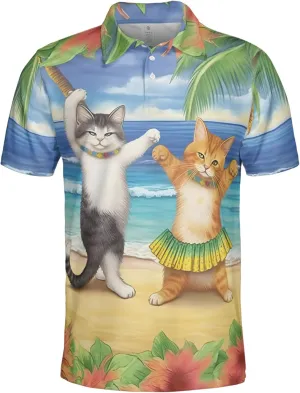 Funny Cat Polo Shirts for Men - Galaxy Cat Mens Quick Dry Short Sleeve Polo Shirts Series 16