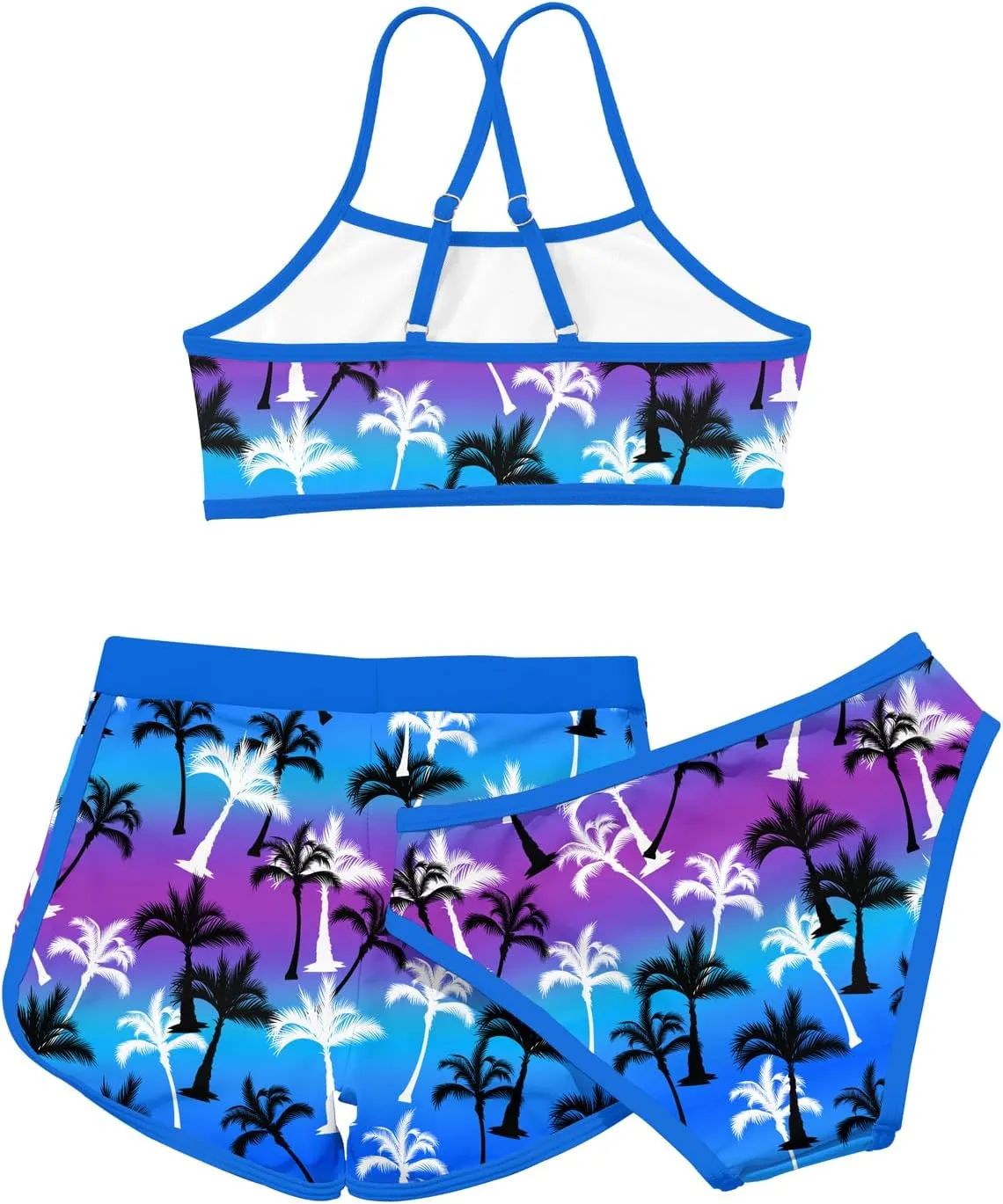 Funnycokid Girls Swimsuit 3 Piece Hawaii Bathing Suit Bikini Set with Shorts Swimwear 7-14 Years