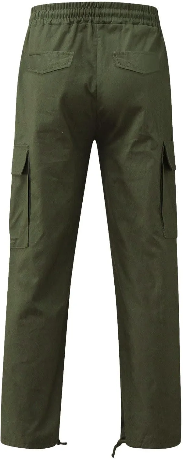 FZVYD 2023 Men Cargo Pants Drawstring Casual Elastic Drawstring Cargo Pants Lightweight Relaxed Fit Cotton Workout Sweatpants