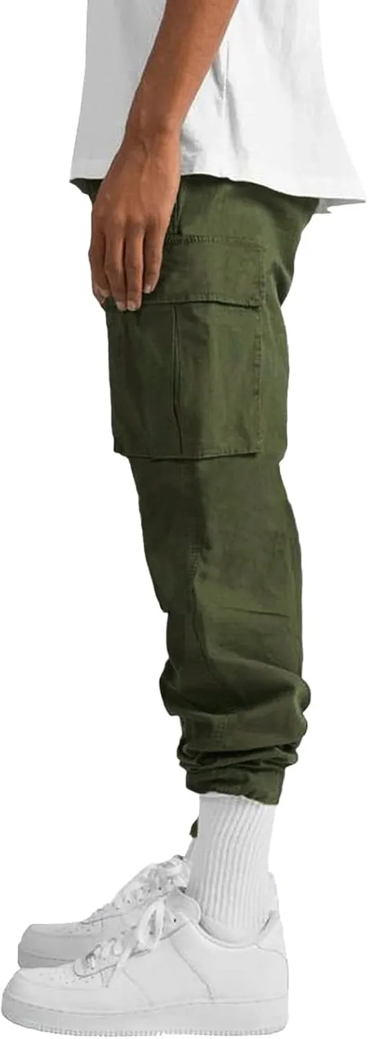 FZVYD 2023 Men Cargo Pants Drawstring Casual Elastic Drawstring Cargo Pants Lightweight Relaxed Fit Cotton Workout Sweatpants