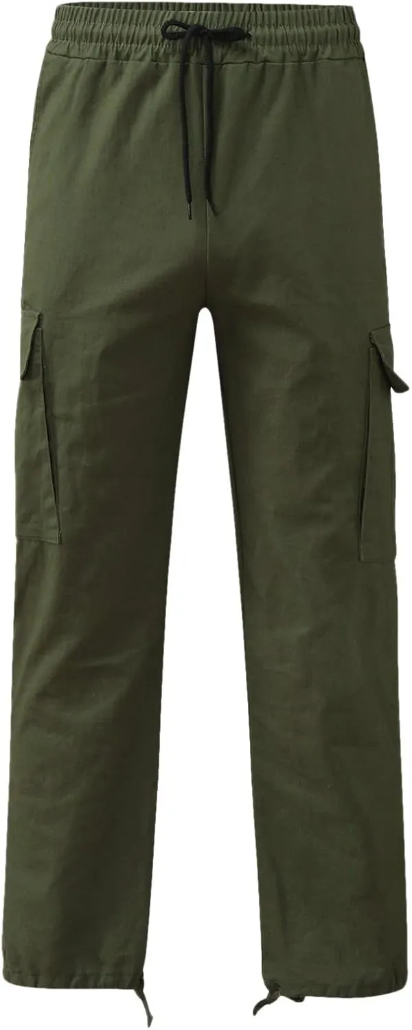 FZVYD 2023 Men Cargo Pants Drawstring Casual Elastic Drawstring Cargo Pants Lightweight Relaxed Fit Cotton Workout Sweatpants