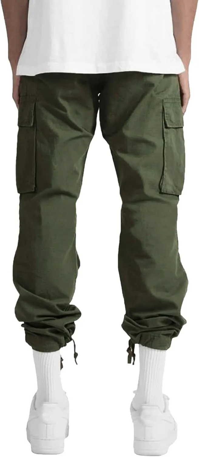 FZVYD 2023 Men Cargo Pants Drawstring Casual Elastic Drawstring Cargo Pants Lightweight Relaxed Fit Cotton Workout Sweatpants