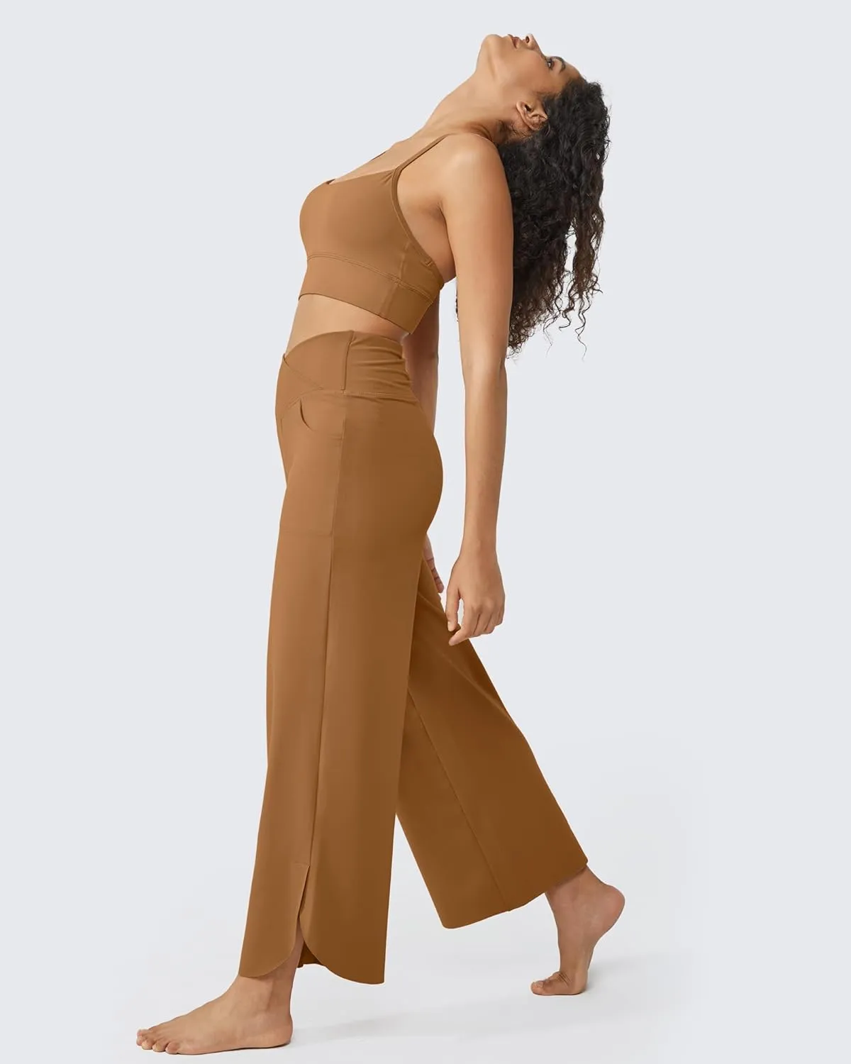 G4Free Wide Leg Pants for Women 29'' Loose Yoga Capri Pants Cross High Waist Dance Palazzo Casual Pants with Pockets