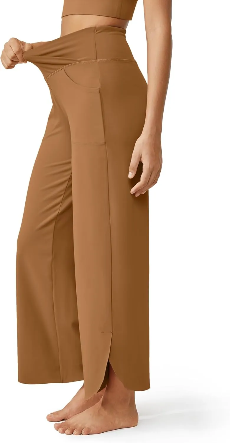 G4Free Wide Leg Pants for Women 29'' Loose Yoga Capri Pants Cross High Waist Dance Palazzo Casual Pants with Pockets