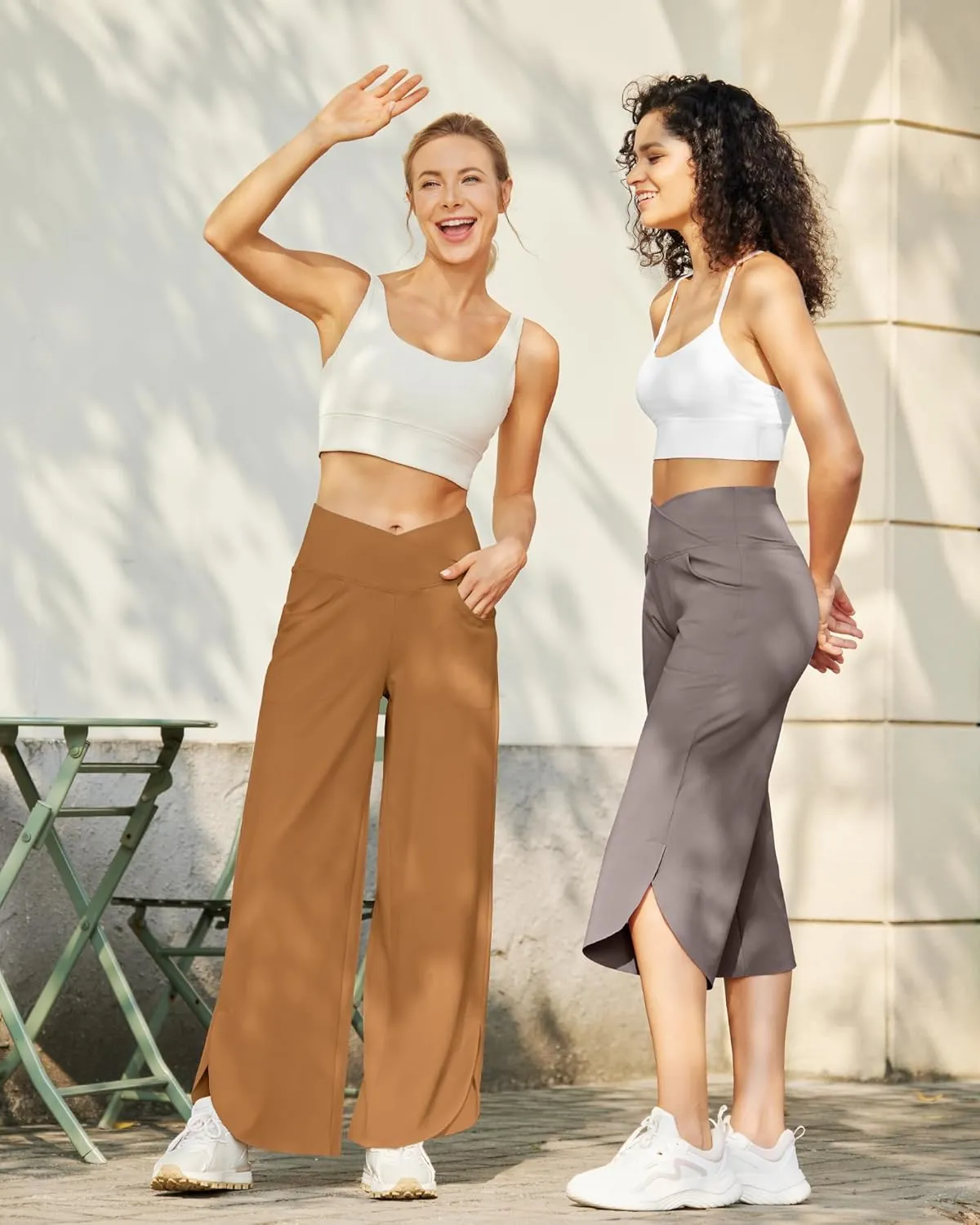 G4Free Wide Leg Pants for Women 29'' Loose Yoga Capri Pants Cross High Waist Dance Palazzo Casual Pants with Pockets