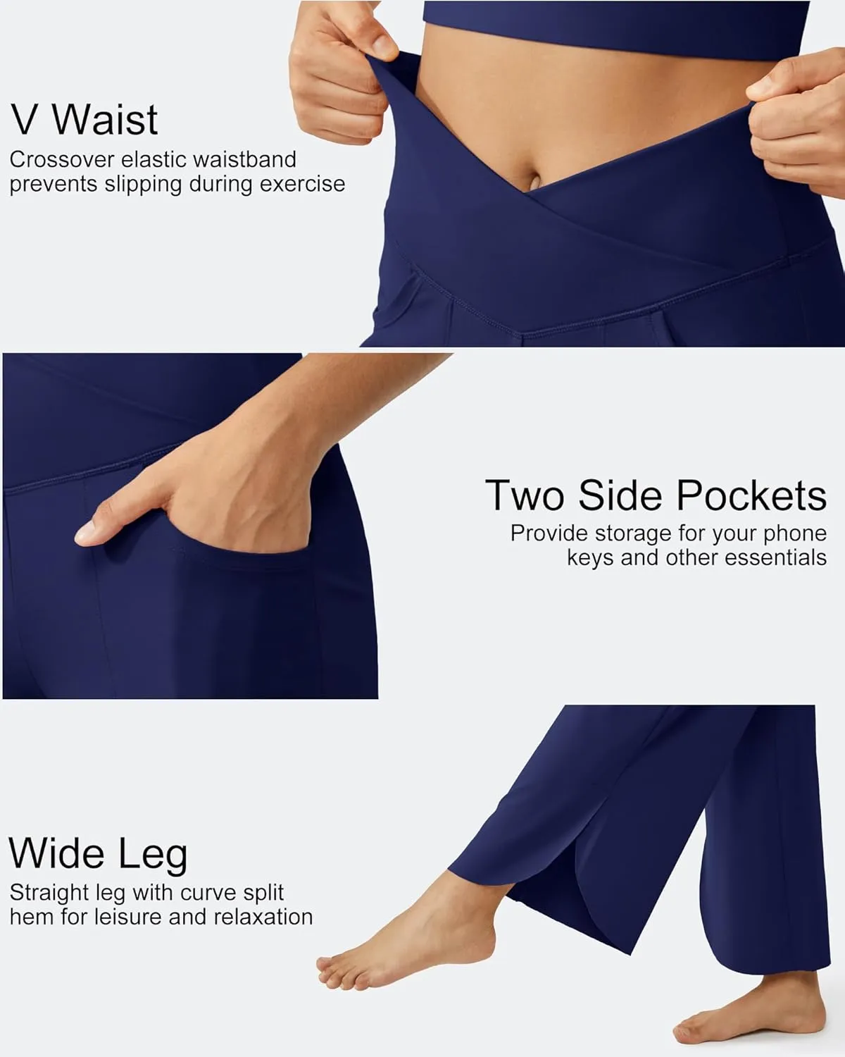 G4Free Wide Leg Pants for Women 29'' Loose Yoga Capri Pants Cross High Waist Dance Palazzo Casual Pants with Pockets