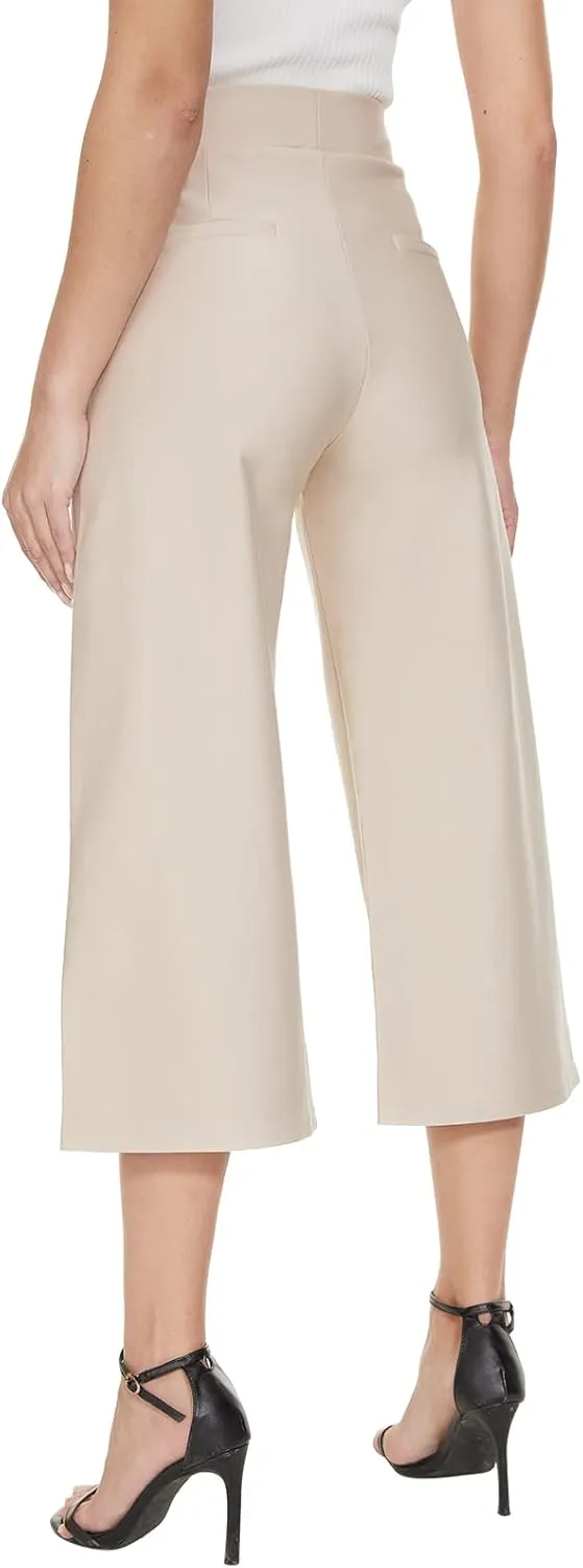 Ginasy Black Wide Leg Pants for Women Business Casual Dress Pants Stretch High Waist Crop Capris Culotte